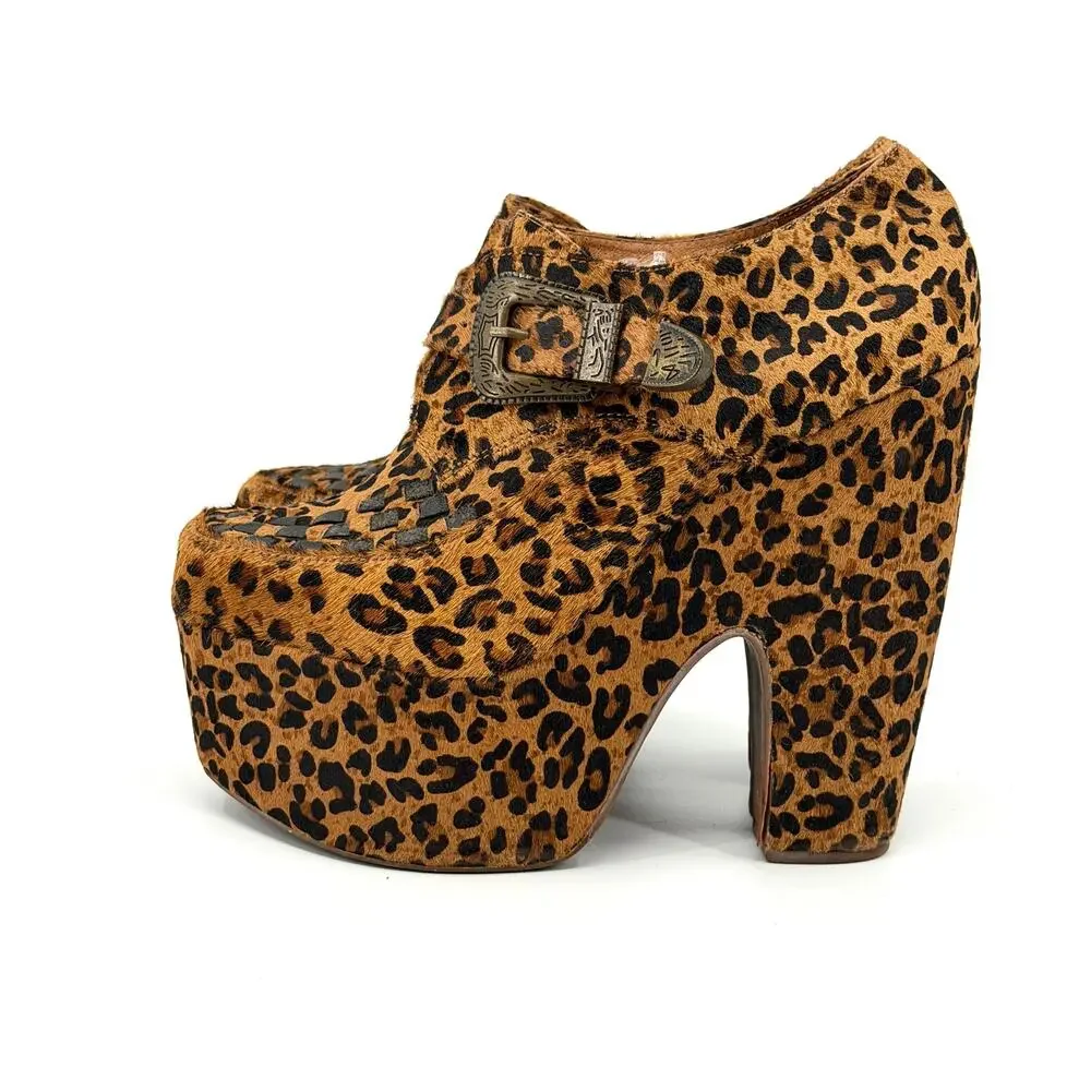 Jeffrey Campbell Leopard Genuine Leather Western Buckle Platform Loafers